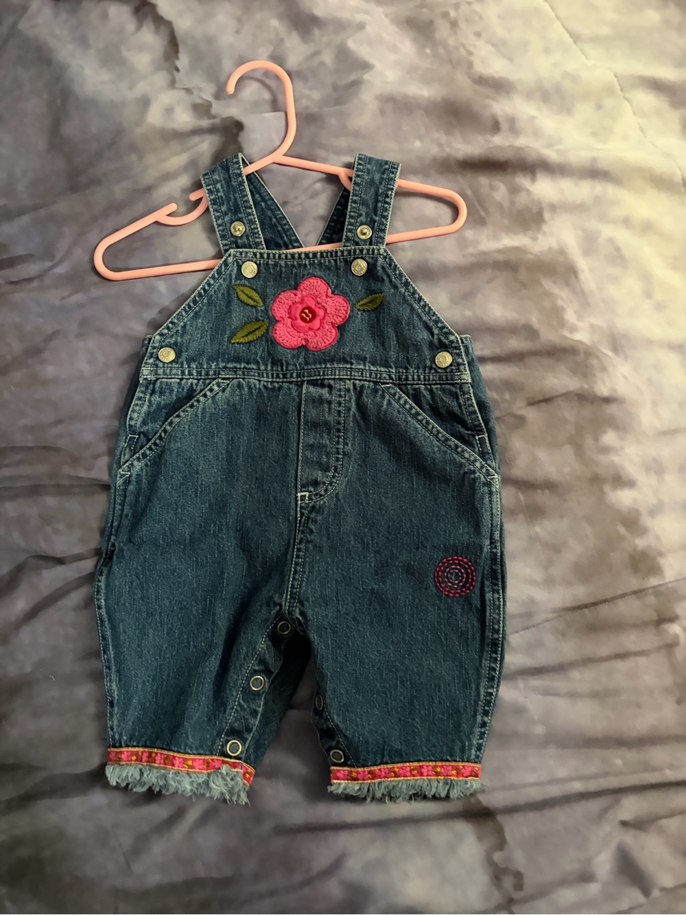 Cherokee Pink Flower Embroidered infant Overalls 3m vintage